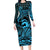 Koa Ikaika Warrior Helmet with Shark Long Sleeve Bodycon Dress Blue Kakau Style