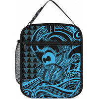 Koa Ikaika Warrior Helmet with Shark Lunch Bag Blue Kakau Style LT9 10.2 × 8.3 × 4.3 inch Blue - Polynesian Pride