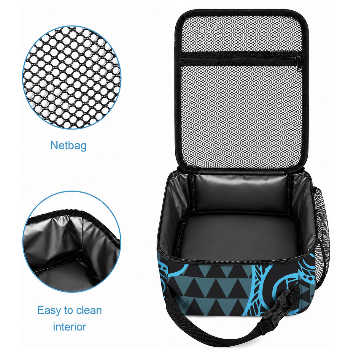 Koa Ikaika Warrior Helmet with Shark Lunch Bag Blue Kakau Style LT9 - Polynesian Pride