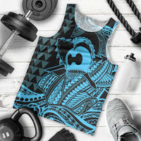 Koa Ikaika Warrior Helmet with Shark Men Tank Top Blue Kakau Style
