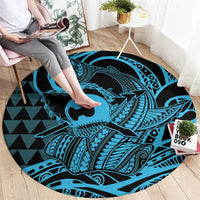 Koa Ikaika Warrior Helmet with Shark Round Carpet Blue Kakau Style