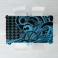 Koa Ikaika Warrior Helmet with Shark Tablecloth Blue Kakau Style LT9 Blue - Polynesian Pride