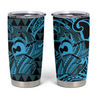 Koa Ikaika Warrior Helmet with Shark Tumbler Cup Blue Kakau Style LT9 Blue - Polynesian Pride