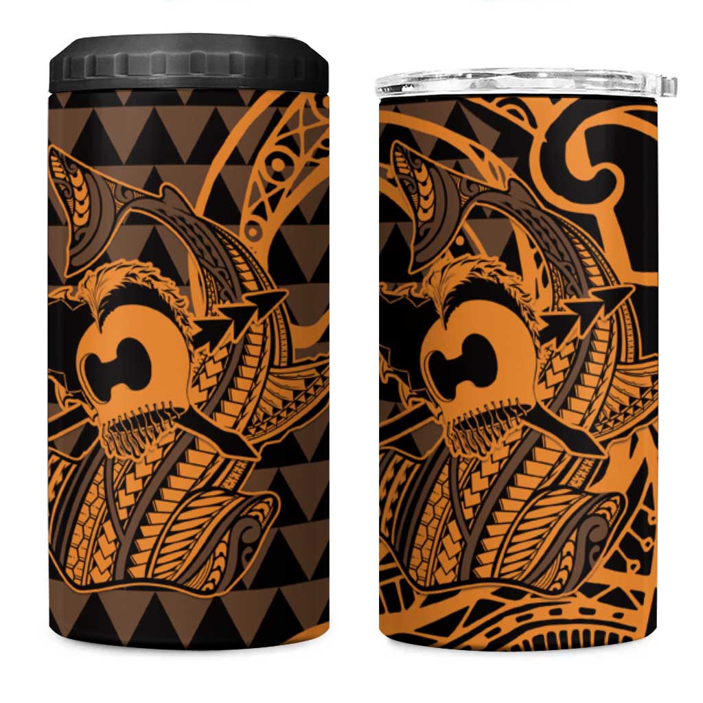 Koa Ikaika Warrior Helmet with Shark 4 in 1 Can Cooler Tumbler Gold Kakau Style