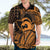 Koa Ikaika Warrior Helmet with Shark Hawaiian Shirt Gold Kakau Style