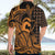 Koa Ikaika Warrior Helmet with Shark Hawaiian Shirt Gold Kakau Style