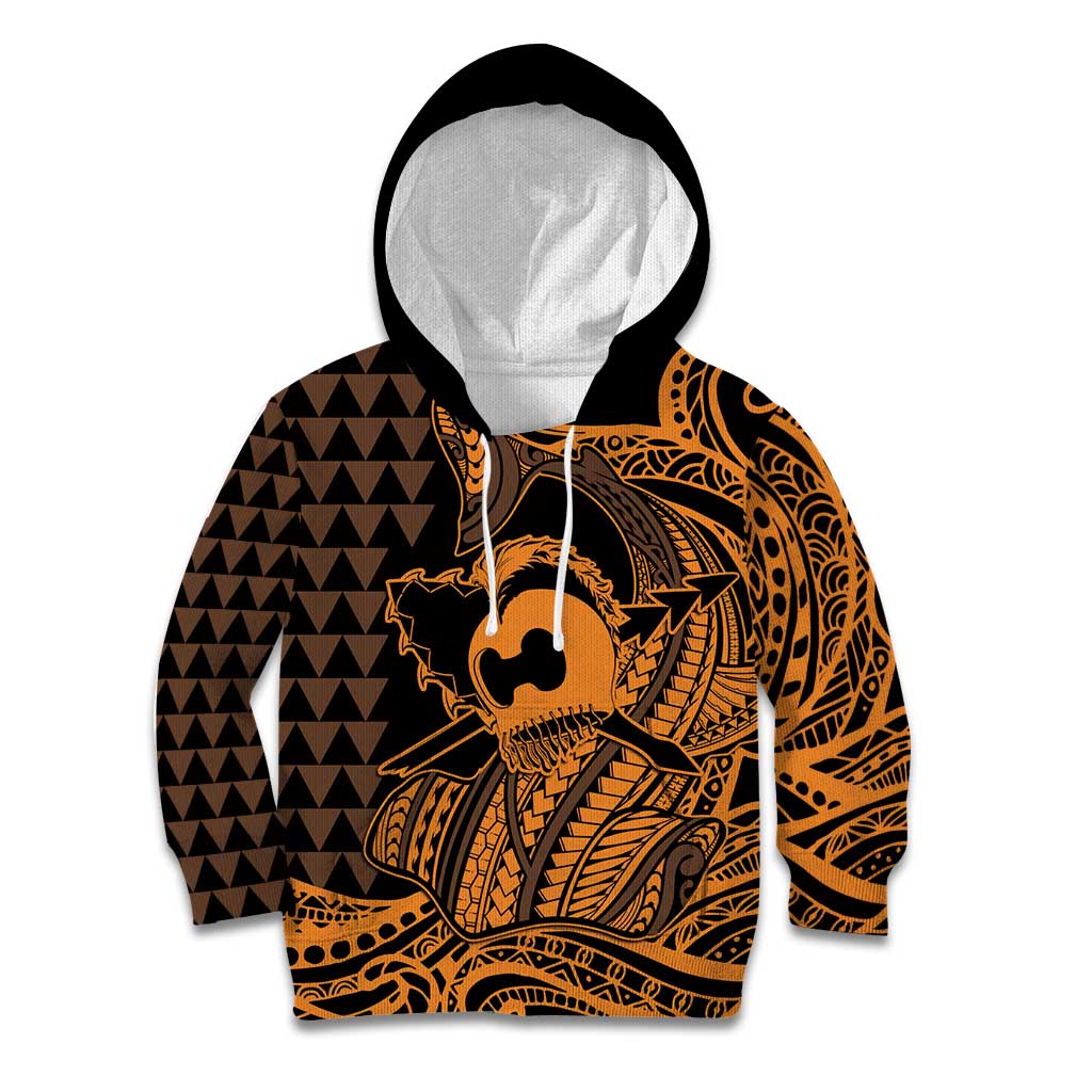 Koa Ikaika Warrior Helmet with Shark Kid Hoodie Gold Kakau Style
