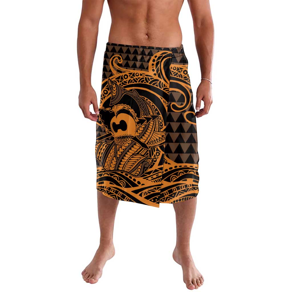 Koa Ikaika Warrior Helmet with Shark Lavalava Gold Kakau Style