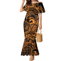 Koa Ikaika Warrior Helmet with Shark Mermaid Dress Gold Kakau Style LT9 Women Gold - Polynesian Pride