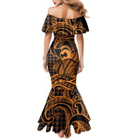 Koa Ikaika Warrior Helmet with Shark Mermaid Dress Gold Kakau Style LT9 - Polynesian Pride
