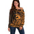 Koa Ikaika Warrior Helmet with Shark Off Shoulder Sweater Gold Kakau Style