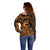 Koa Ikaika Warrior Helmet with Shark Off Shoulder Sweater Gold Kakau Style