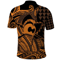 Koa Ikaika Warrior Helmet with Shark Polo Shirt Gold Kakau Style