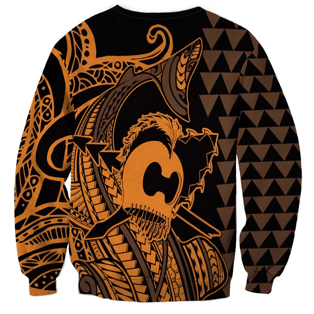 Koa Ikaika Warrior Helmet with Shark Sweatshirt Gold Kakau Style
