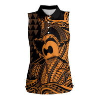 Koa Ikaika Warrior Helmet with Shark Women Sleeveless Polo Shirt Gold Kakau Style LT9 Female Gold - Polynesian Pride