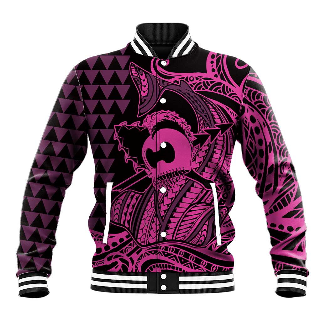 Koa Ikaika Warrior Helmet with Shark Baseball Jacket Pink Kakau Style