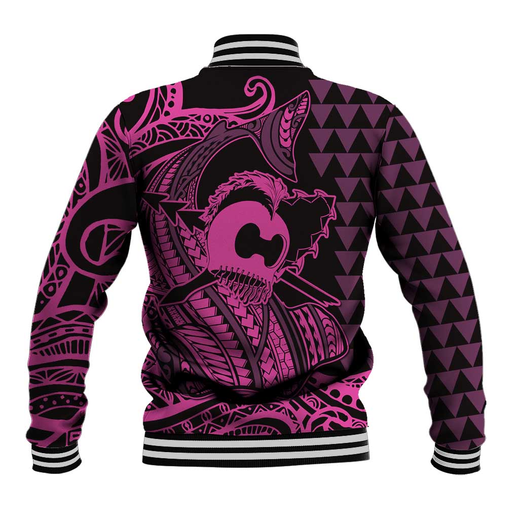 Koa Ikaika Warrior Helmet with Shark Baseball Jacket Pink Kakau Style