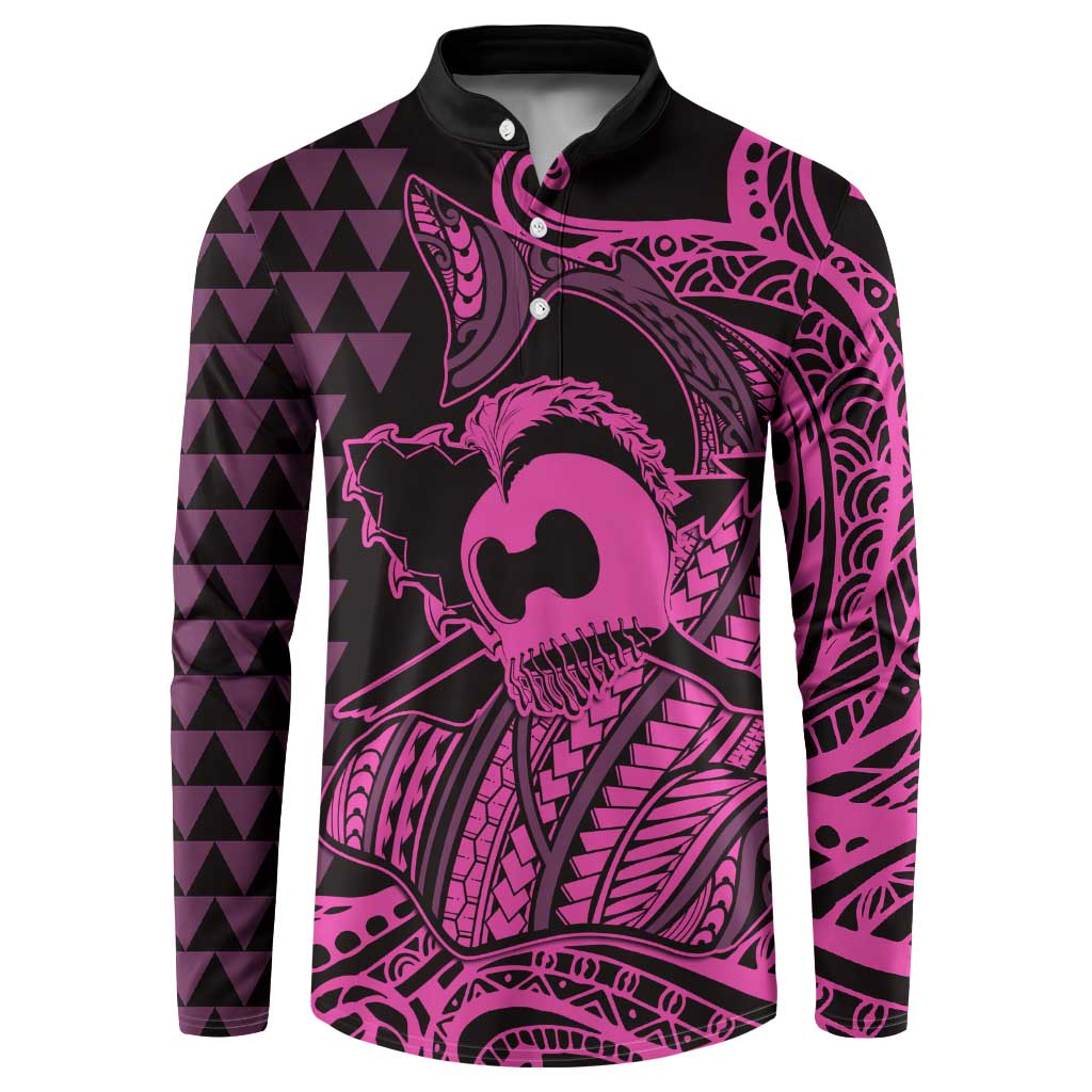 Koa Ikaika Warrior Helmet with Shark Button Sweatshirt Pink Kakau Style