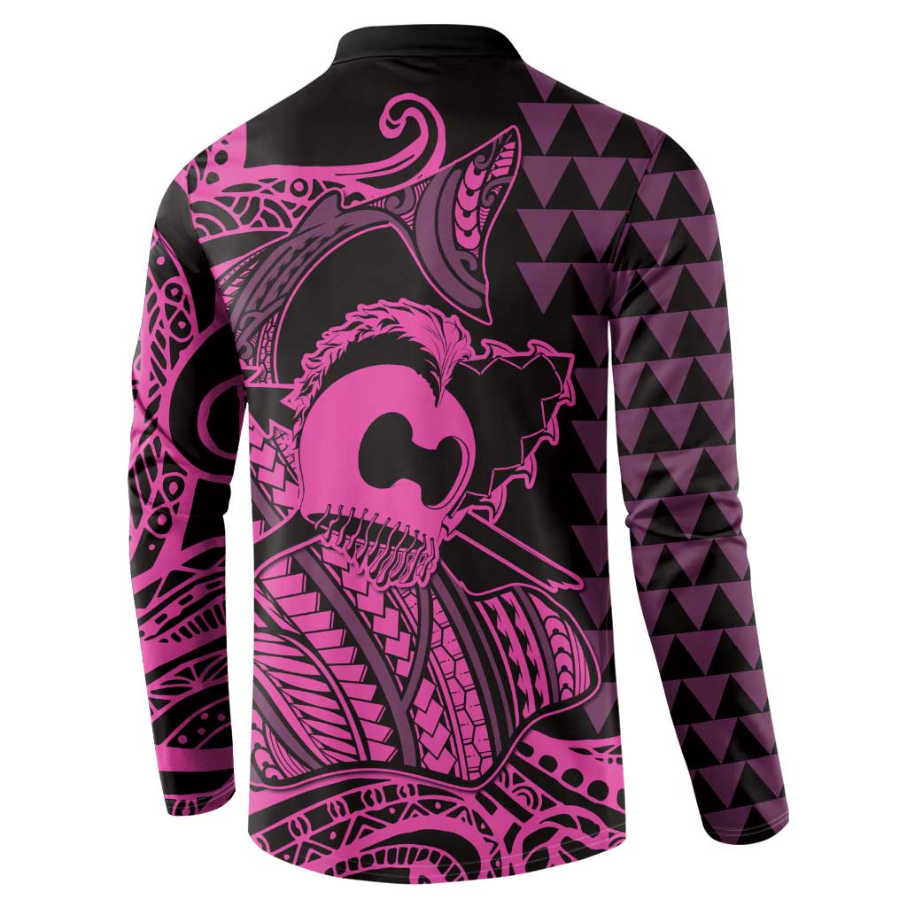 Koa Ikaika Warrior Helmet with Shark Button Sweatshirt Pink Kakau Style
