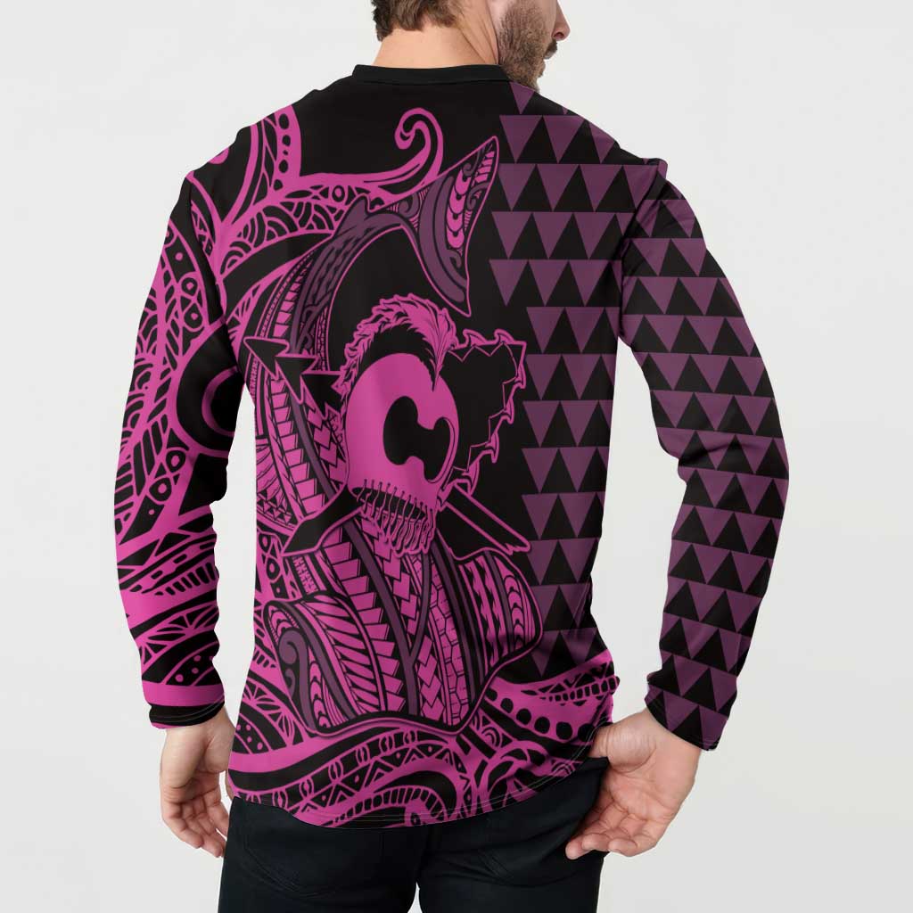 Koa Ikaika Warrior Helmet with Shark Button Sweatshirt Pink Kakau Style