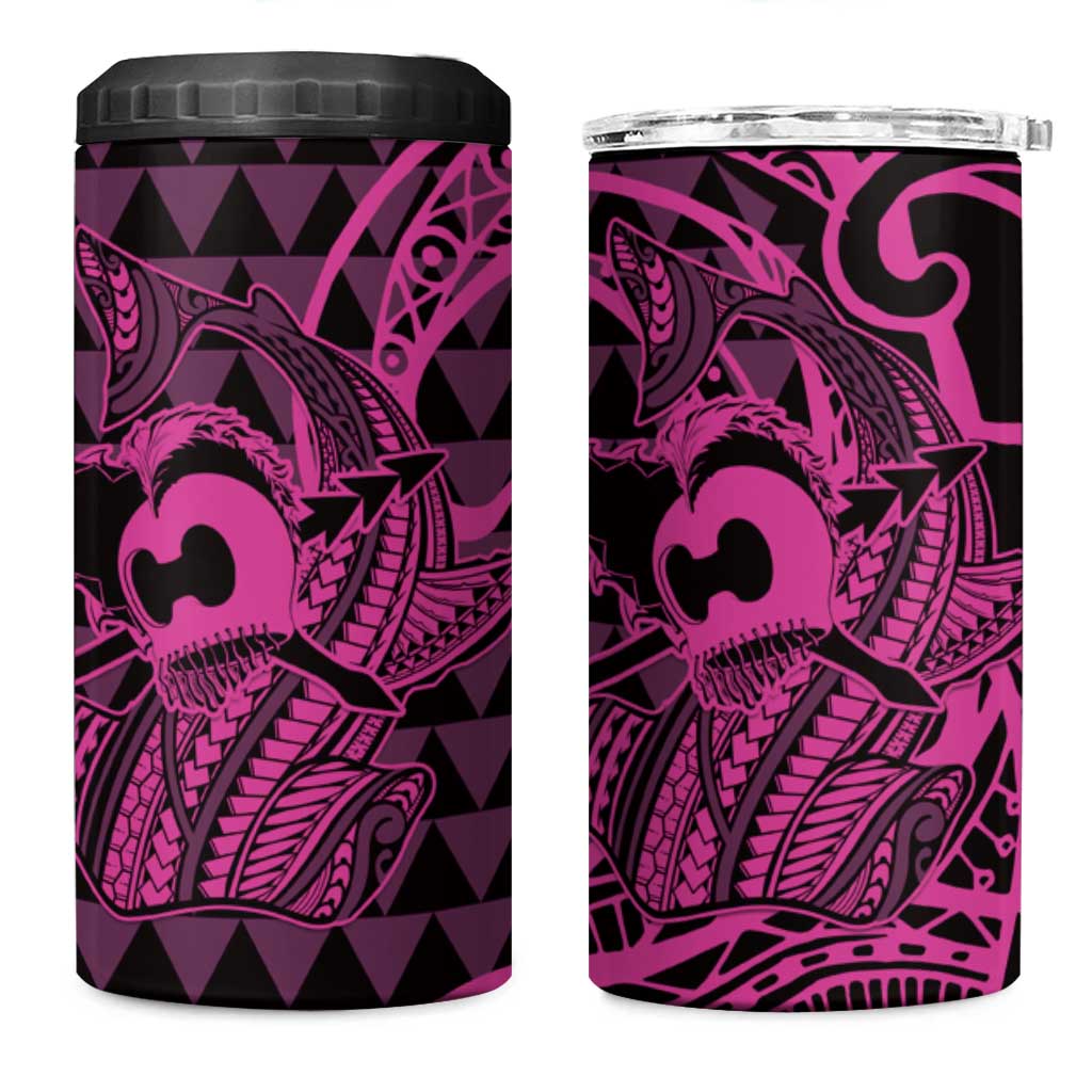 Koa Ikaika Warrior Helmet with Shark 4 in 1 Can Cooler Tumbler Pink Kakau Style