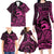 Koa Ikaika Warrior Helmet with Shark Family Matching Long Sleeve Bodycon Dress and Hawaiian Shirt Pink Kakau Style