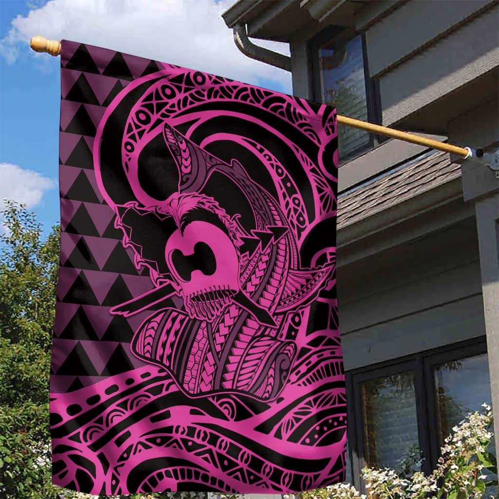 Koa Ikaika Warrior Helmet with Shark Garden Flag Pink Kakau Style