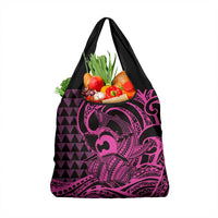 Koa Ikaika Warrior Helmet with Shark Grocery Bag Pink Kakau Style