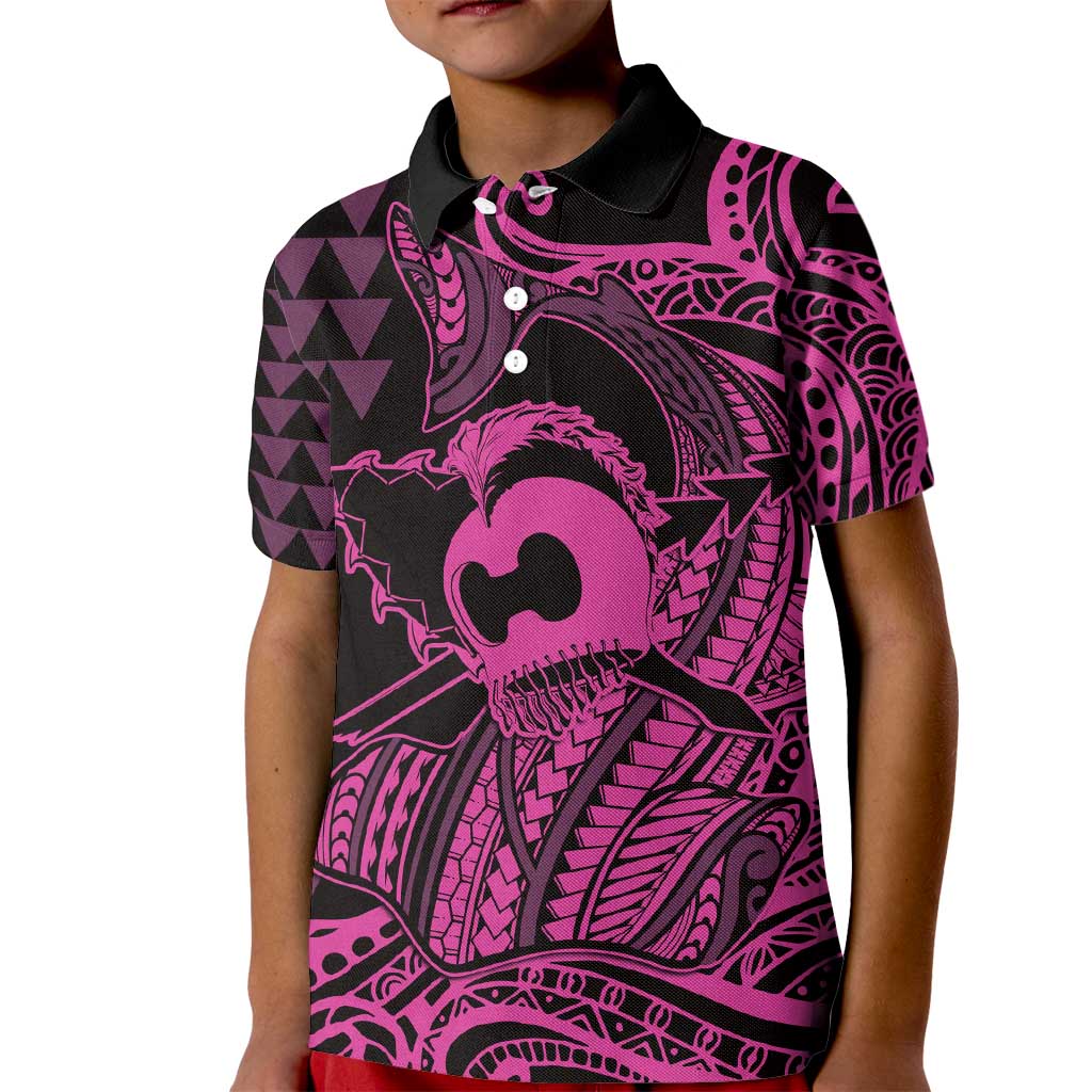 Koa Ikaika Warrior Helmet with Shark Kid Polo Shirt Pink Kakau Style LT9 Kid Pink - Polynesian Pride