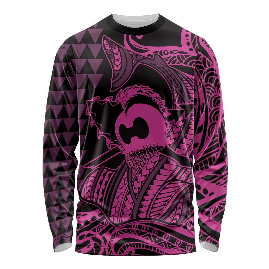 Koa Ikaika Warrior Helmet with Shark Long Sleeve Shirt Pink Kakau Style