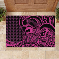 Koa Ikaika Warrior Helmet with Shark Rubber Doormat Pink Kakau Style