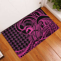 Koa Ikaika Warrior Helmet with Shark Rubber Doormat Pink Kakau Style