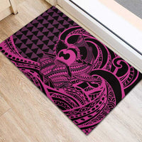 Koa Ikaika Warrior Helmet with Shark Rubber Doormat Pink Kakau Style