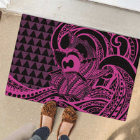Koa Ikaika Warrior Helmet with Shark Rubber Doormat Pink Kakau Style