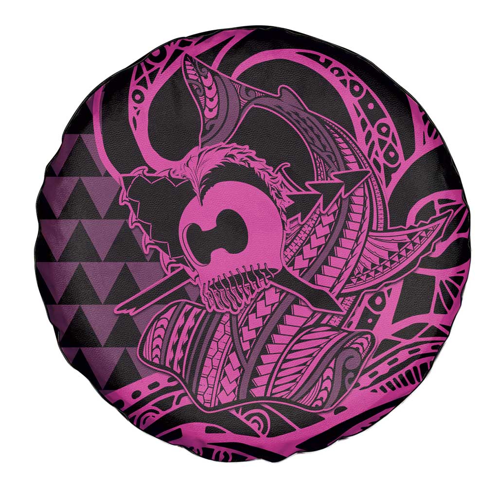 Koa Ikaika Warrior Helmet with Shark Spare Tire Cover Pink Kakau Style