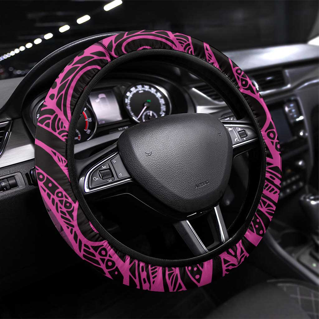 Koa Ikaika Warrior Helmet with Shark Steering Wheel Cover Pink Kakau Style