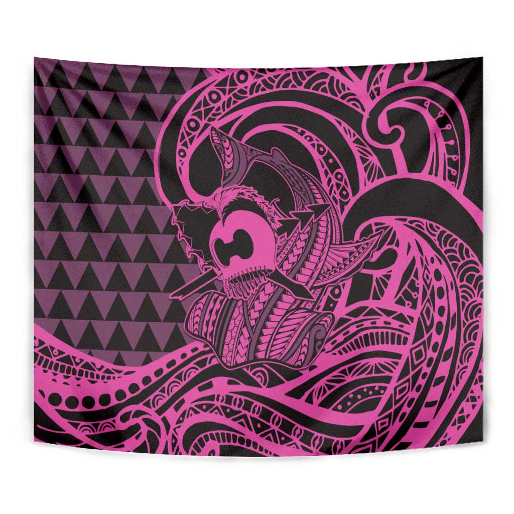 Koa Ikaika Warrior Helmet with Shark Tapestry Pink Kakau Style