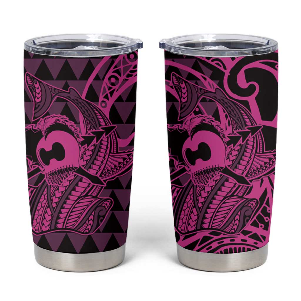 Koa Ikaika Warrior Helmet with Shark Tumbler Cup Pink Kakau Style