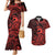 Koa Ikaika Warrior Helmet with Shark Couples Matching Mermaid Dress and Hawaiian Shirt Red Kakau Style