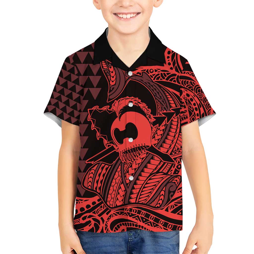 Koa Ikaika Warrior Helmet with Shark Family Matching Long Sleeve Bodycon Dress and Hawaiian Shirt Red Kakau Style
