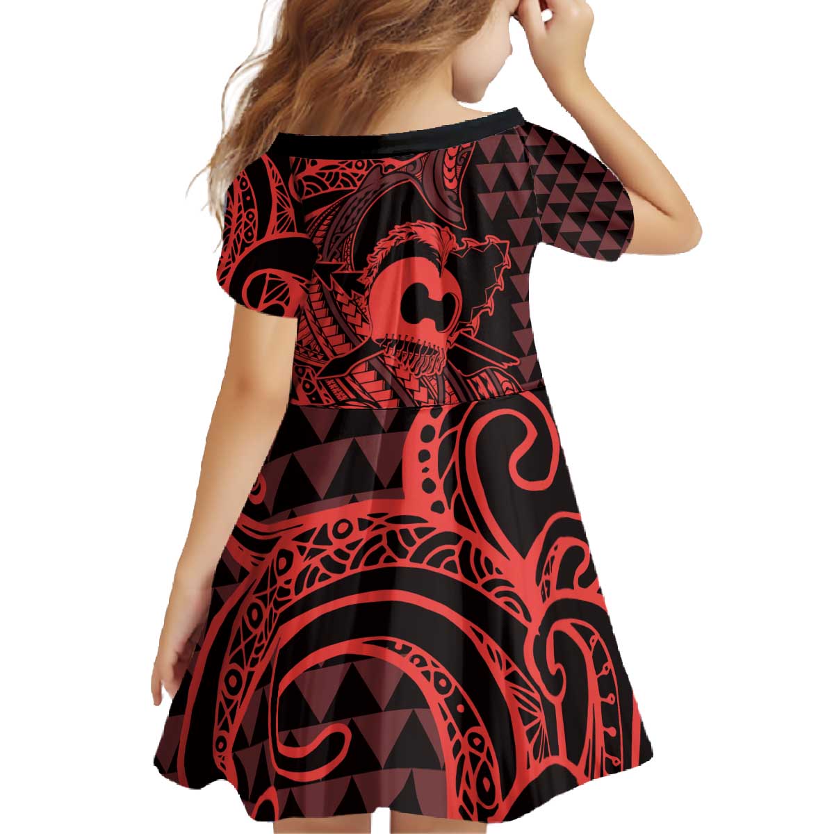 Koa Ikaika Warrior Helmet with Shark Family Matching Off The Shoulder Long Sleeve Dress and Hawaiian Shirt Red Kakau Style