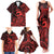 Koa Ikaika Warrior Helmet with Shark Family Matching Tank Maxi Dress and Hawaiian Shirt Red Kakau Style