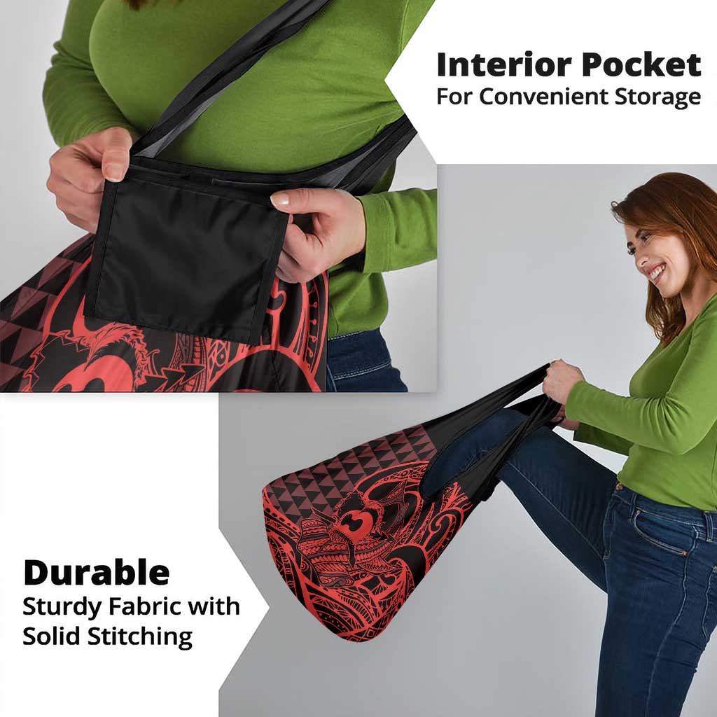 Koa Ikaika Warrior Helmet with Shark Grocery Bag Red Kakau Style