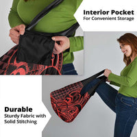 Koa Ikaika Warrior Helmet with Shark Grocery Bag Red Kakau Style