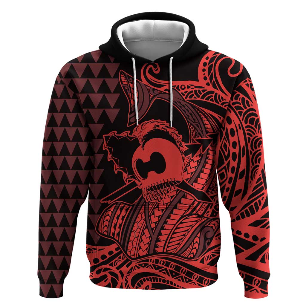 Koa Ikaika Warrior Helmet with Shark Hoodie Red Kakau Style