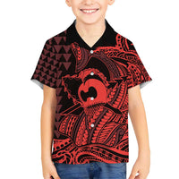 Koa Ikaika Warrior Helmet with Shark Kid Hawaiian Shirt Red Kakau Style