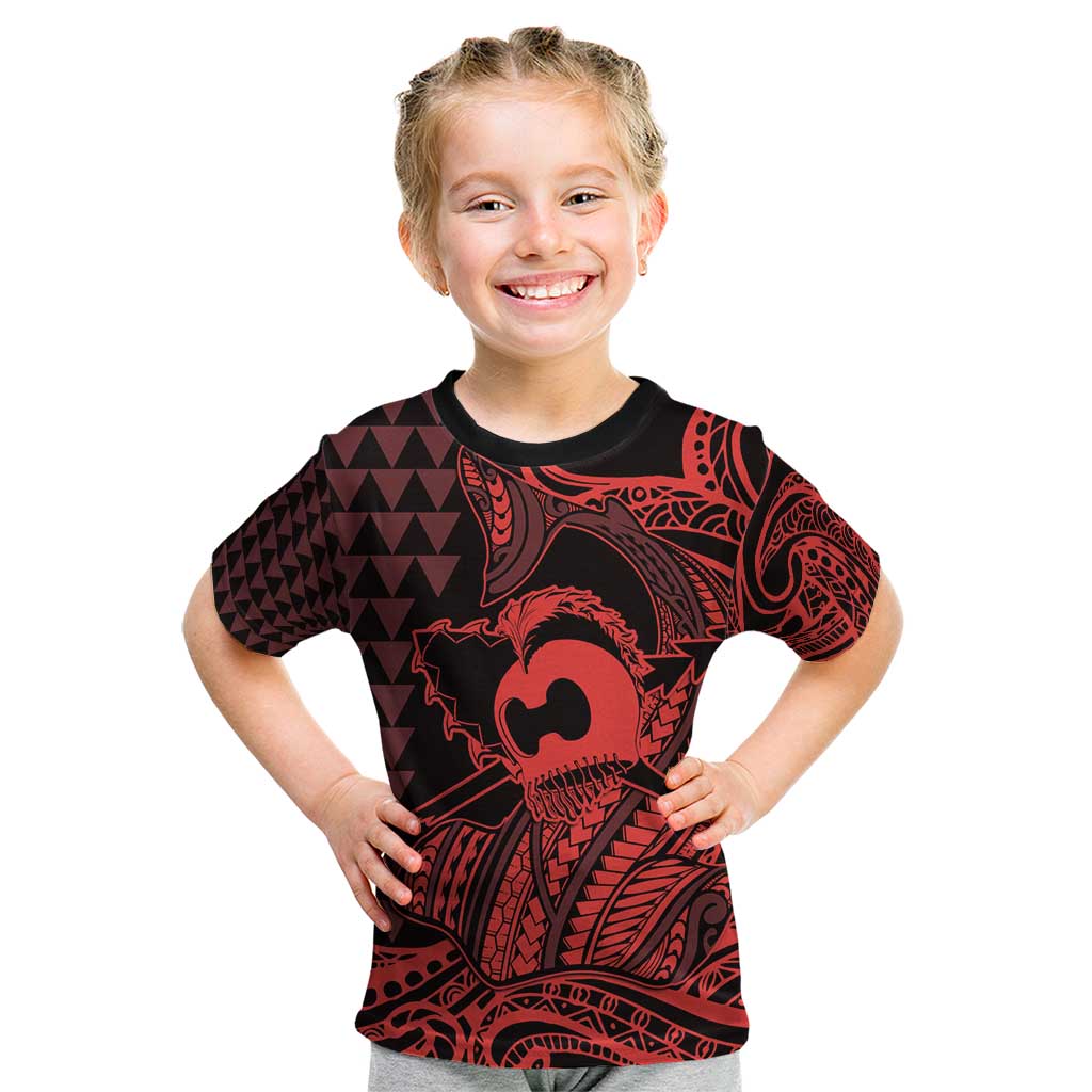 Koa Ikaika Warrior Helmet with Shark Kid T Shirt Red Kakau Style LT9 Red - Polynesian Pride