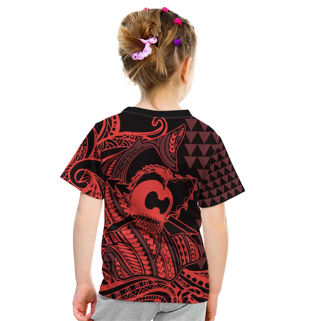 Koa Ikaika Warrior Helmet with Shark Kid T Shirt Red Kakau Style LT9 - Polynesian Pride