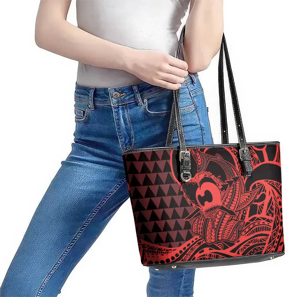 Koa Ikaika Warrior Helmet with Shark Leather Tote Bag Red Kakau Style LT9 - Polynesian Pride