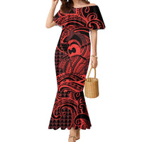 Koa Ikaika Warrior Helmet with Shark Mermaid Dress Red Kakau Style LT9 Women Red - Polynesian Pride